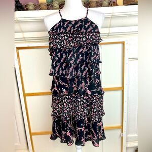 WHBM layered floral chiffon dress NWOT fully lined💐 tie neck